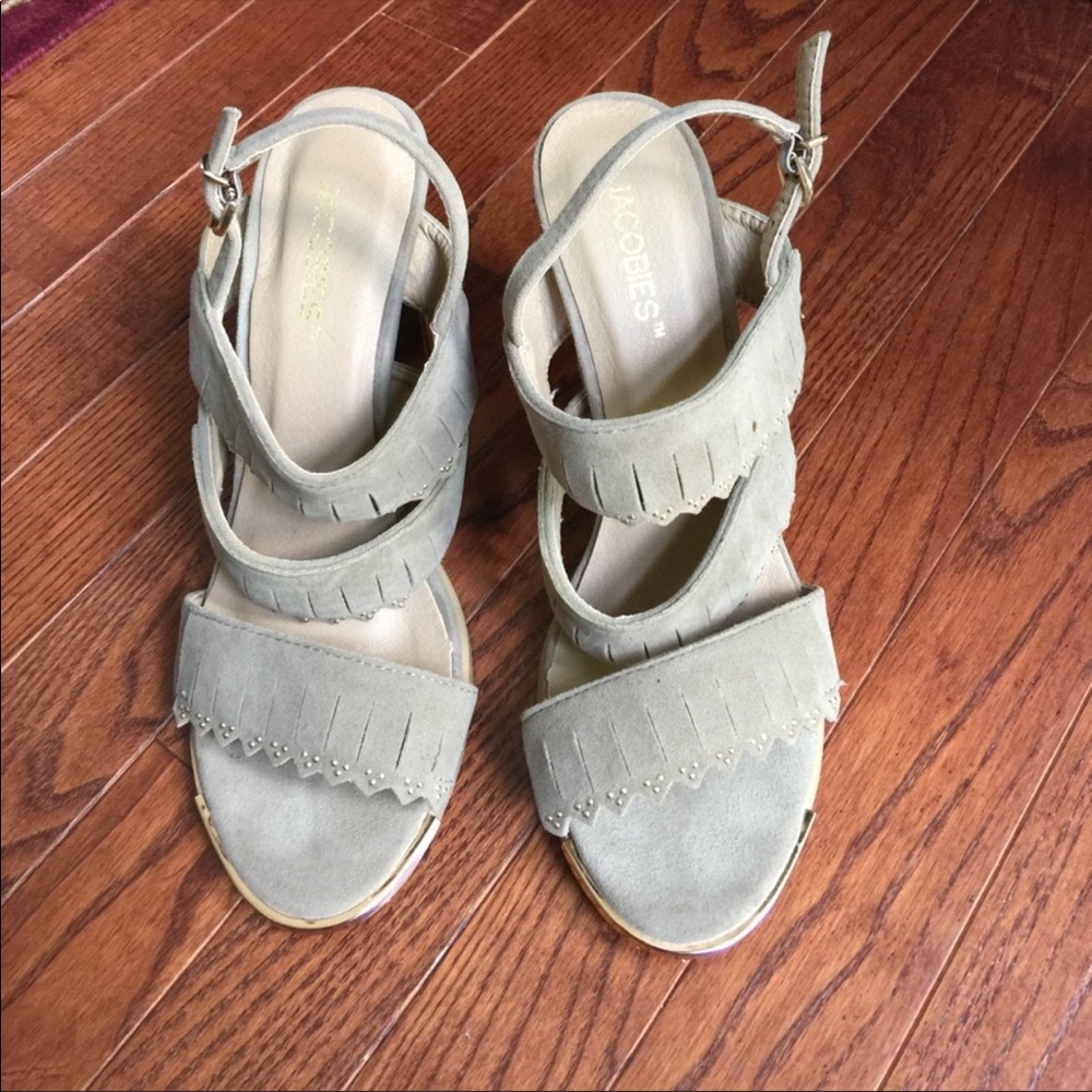 Jacobies Suede Fringe Chunky Heels Size 9